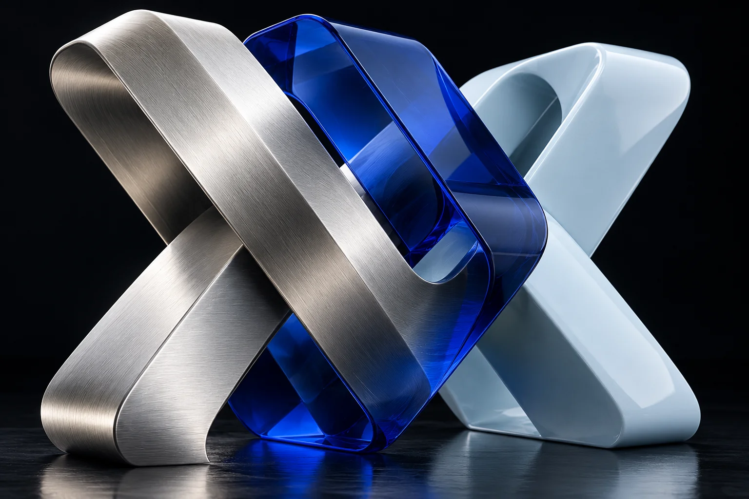 Interlocking blue and silver X forms representing the Xogitech product family